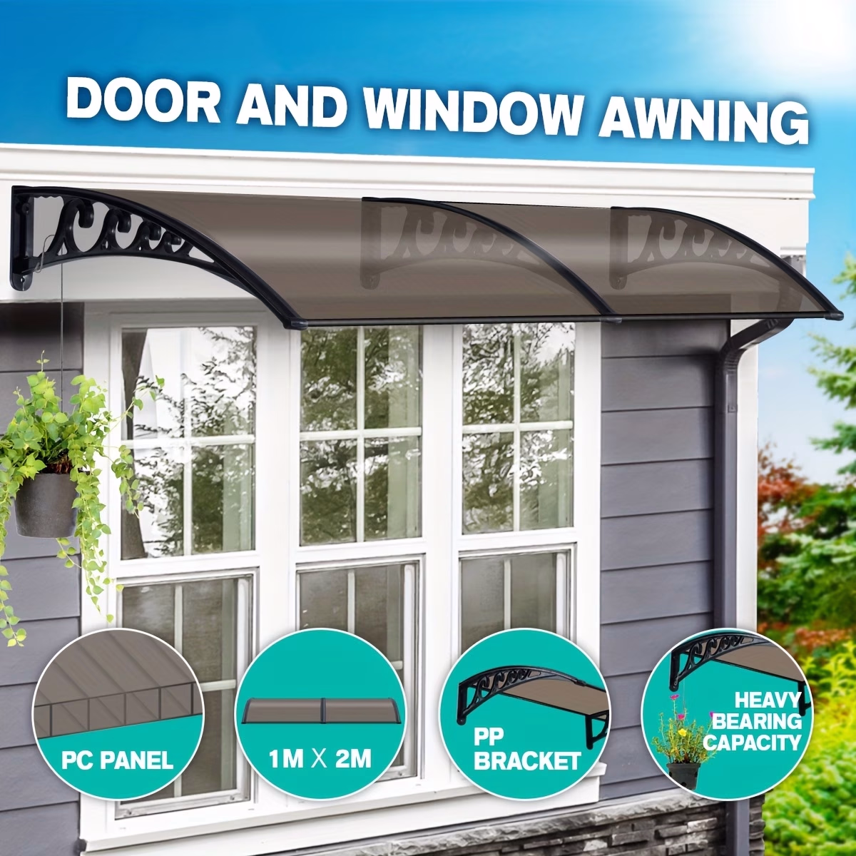 2M Window Door Awning – House Canopy Patio UV Rain Cover Sunshade