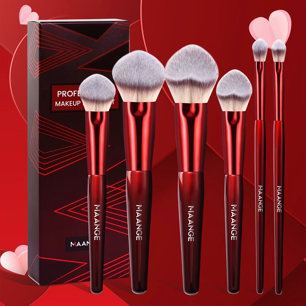 MAANGE 6pcs Heart-Shaped Makeup Brush Set – Soft, Comfortable Brushes for Foundation, Powder, Blush, and Eyeshadow