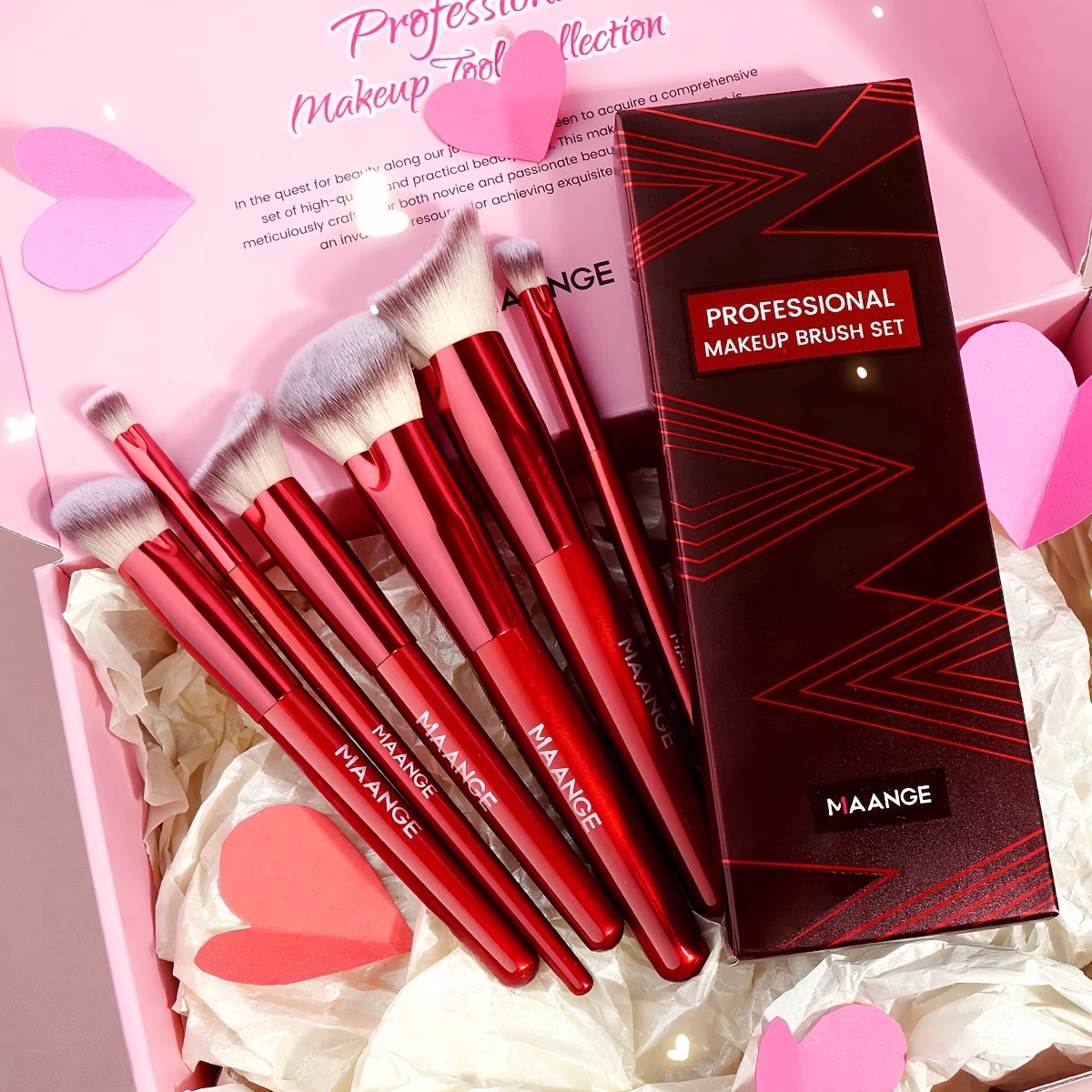 MAANGE 6pcs Heart-Shaped Makeup Brush Set – Soft, Comfortable Brushes for Foundation, Powder, Blush, and Eyeshadow