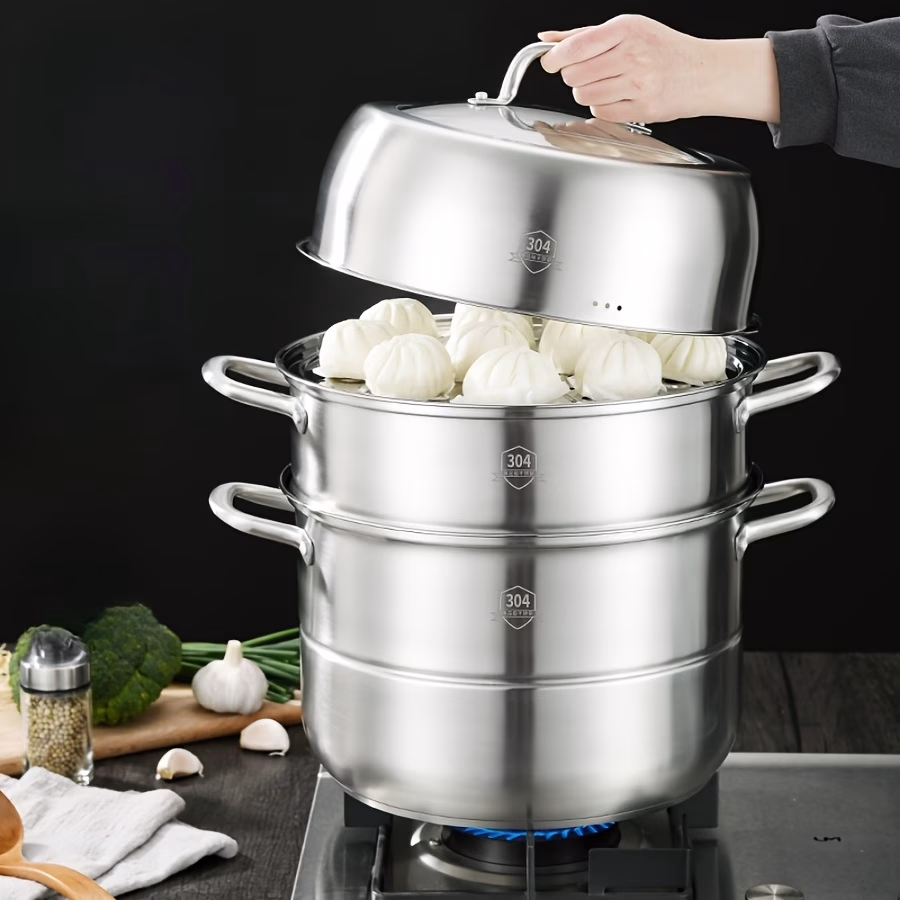 Large Three-Layer Stainless Steel Steamer Basket – Durable and Efficient Food Steaming Solution
