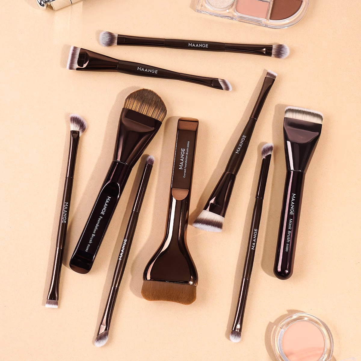 MAANGE 9pcs Aluminum Tube Facial Makeup Brush Set – Professional Brushes for Foundation, Eyeshadow, and More