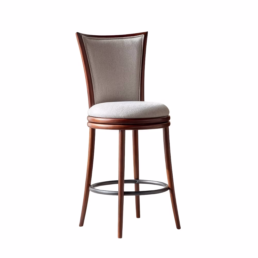 360-Degree Rotating Bar Stool – Solid Wood Construction with Cushioned Seat and Back