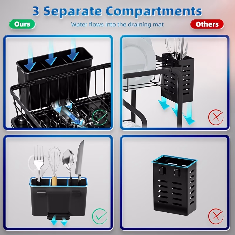 Dish Drying Rack – Stainless Steel Space-Saving Dish Rack with Removable Utensil Holder