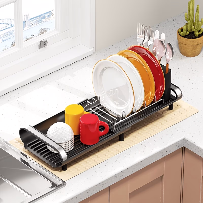 Dish Drying Rack – Stainless Steel Space-Saving Dish Rack with Removable Utensil Holder