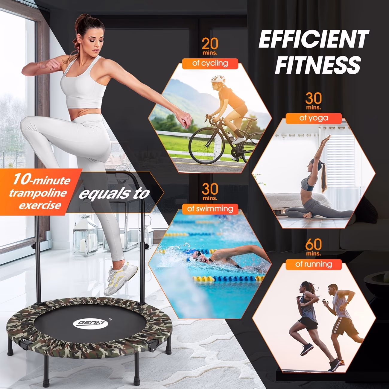 Genki Trampoline Bounce Rebounder – Gym Gear for Home Fitness Cardio Workouts