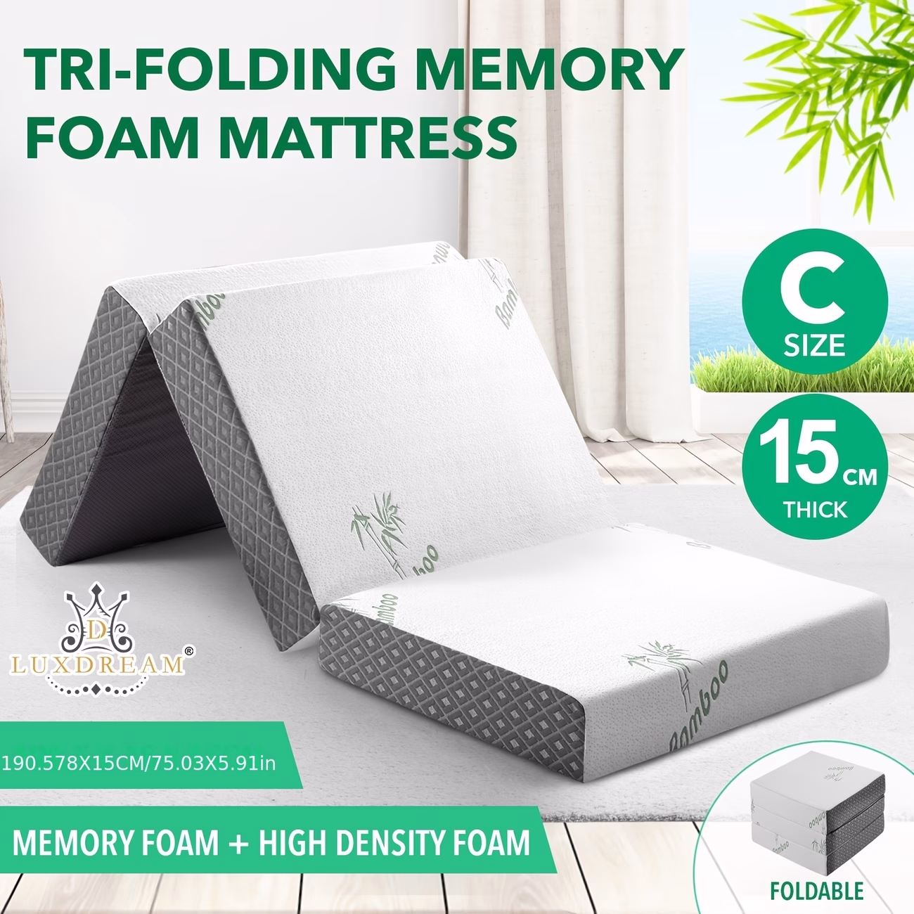 Luxdream Foldable Trifold Sofa Bed with Foam Mattress – Portable Cot for Camping, Travel, and Floor Use