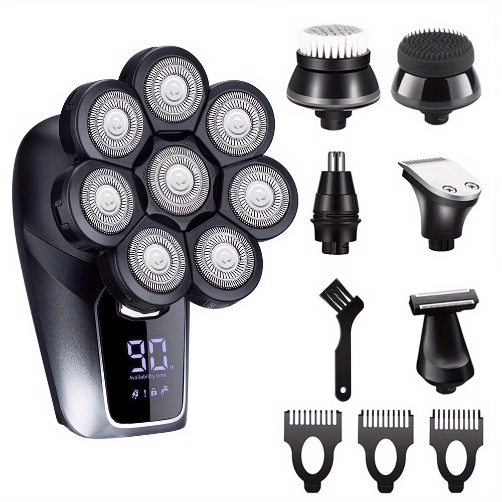 HATTEKER Professional 8 Heads Shaver Multifunctional 6-in-1 Cordless Electric Shaver for Men