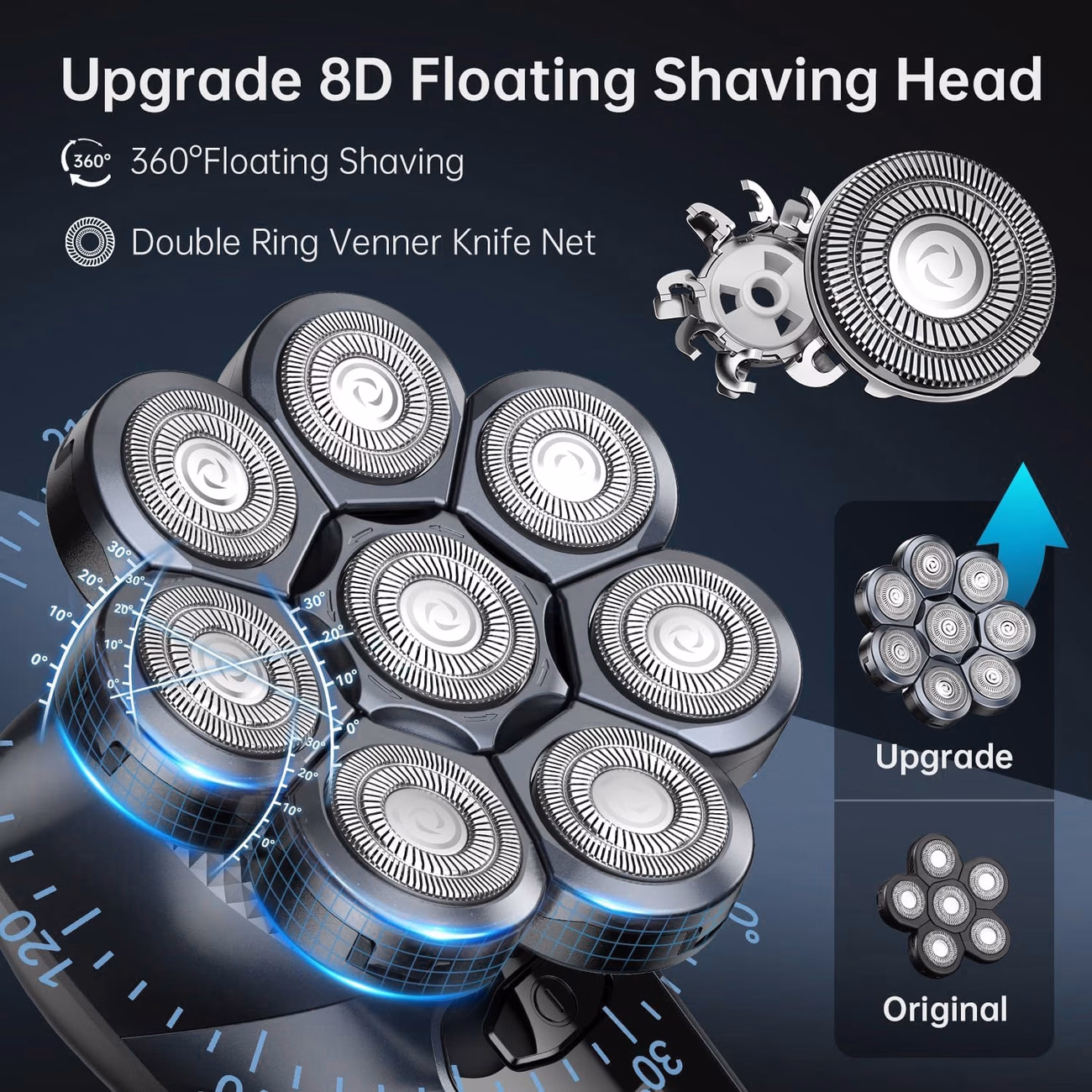 HATTEKER Professional 8 Heads Shaver Multifunctional 6-in-1 Cordless Electric Shaver for Men