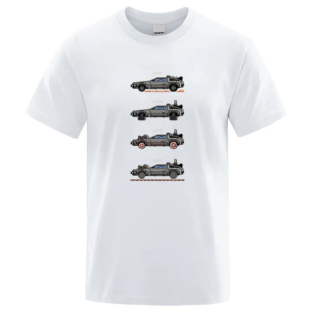 Color: Ivory, Size: XXL - Retro Style Back To The Future Print Funny Tshirts Men Women Cotton T-Shirts Oversized Loose Tee Clothes Harajuku O-Neck Tops