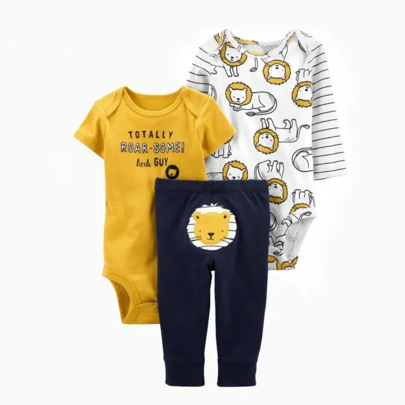 Color: Beige, Ships From: CHINA, Kid Size: 9M - 3PCS Baby Boy Clothes Autumn Newborn Baby Clothes Bodysuits+Pants Animal Outfit Infant Pajama Pure Cotton Sets 0-24M Jumpsuit