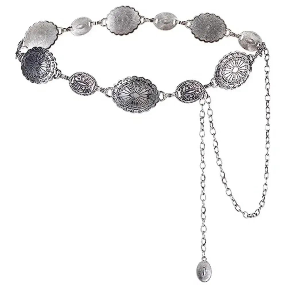 Color: army green, Belt Length: 120cm - Metal Chain Belt for Women Cowgirl Western Country Chain Belts Adjustable Concho Belt for Sweaters Dresses Jeans