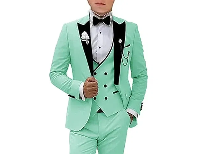 Color: army green, Size: S - Pink Prom Suit for Men  3 Piece Jacket Vest Pants Set   Peaked Lapel Blazer   Outfit Costume Birthday Party