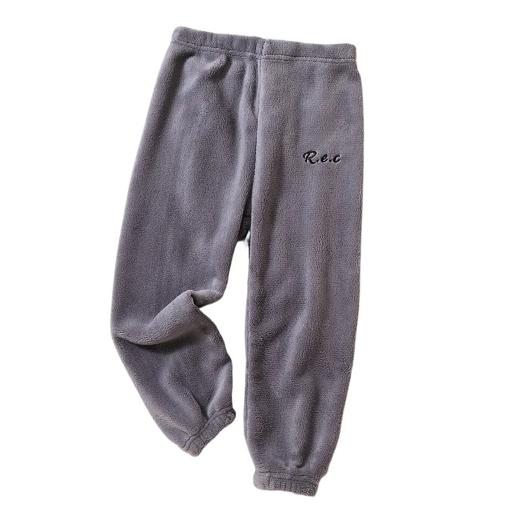 Color: Brown, Kid Size: 4T - Children Thicken Fleece Pants Boys and Girls Solid Letter Embroidery Sports Casual Kids Clothes Warm Leggings Clothing Winter