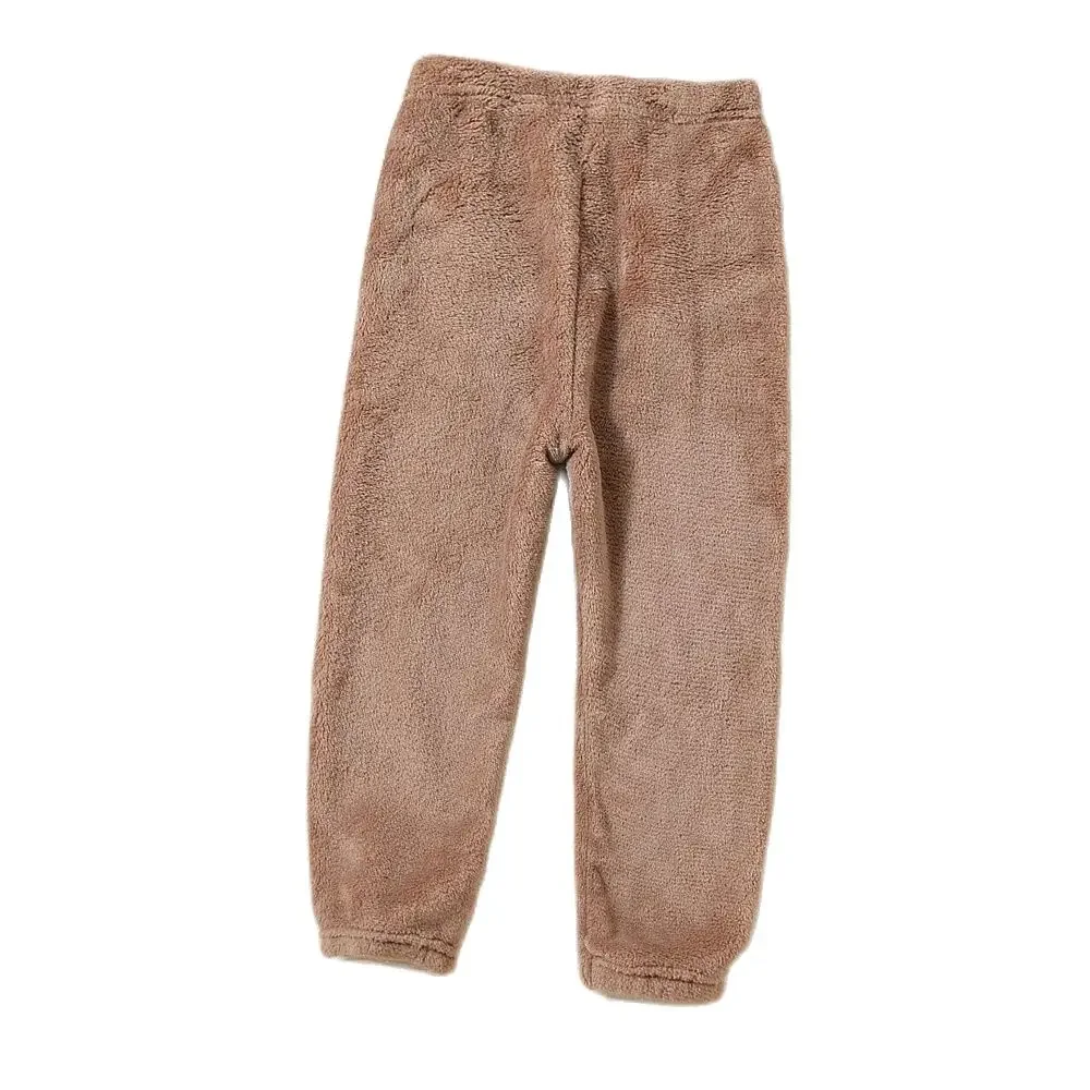 Color: Brown, Kid Size: 4T - Children Thicken Fleece Pants Boys and Girls Solid Letter Embroidery Sports Casual Kids Clothes Warm Leggings Clothing Winter