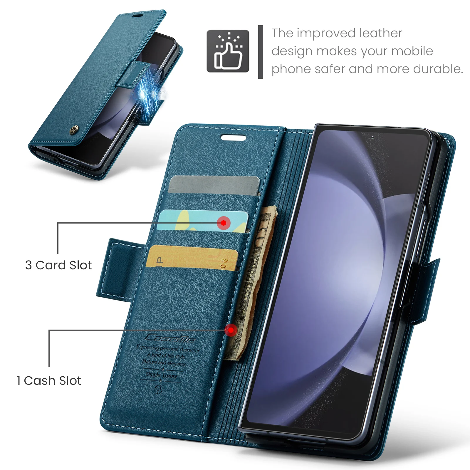 Material: ABS, Color: PURPLE - Business Style Folio Flip Leather Case for Samsung Z Fold 7 6 5 5G Fold7 Fold6 Magnetic Kickstand Card Holder Wallet Phone Cover