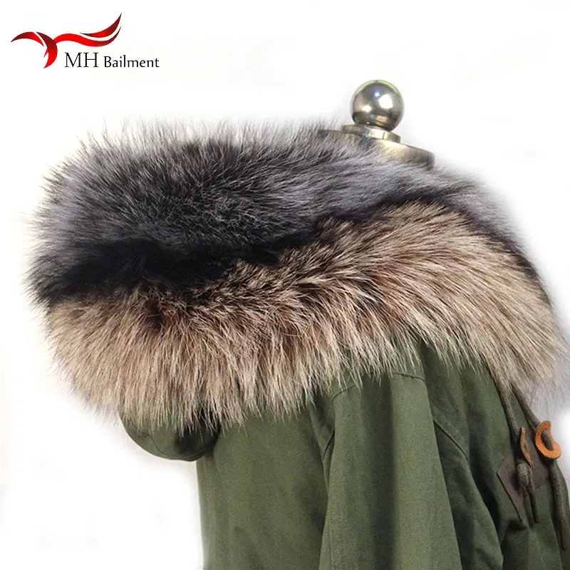 Color: green, Size: XS - 100% Real Raccoon Fur Scarf Coat Collar Ladies Winter Luxury Authentic Raccoon Warm Neck Shawl Coat Collar Furry Shawl Women