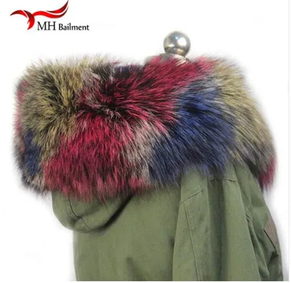 Color: green, Size: XS - 100% Real Raccoon Fur Scarf Coat Collar Ladies Winter Luxury Authentic Raccoon Warm Neck Shawl Coat Collar Furry Shawl Women