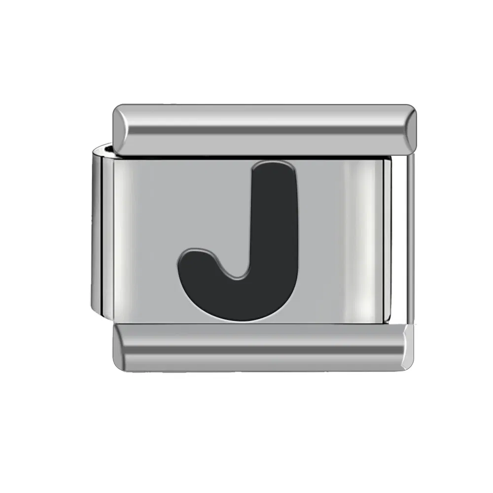 Metal Color: Imitation Rhodium Plated - Black 26 Letter 9mm Diy Italian Charm Stainless Steel Bracelet