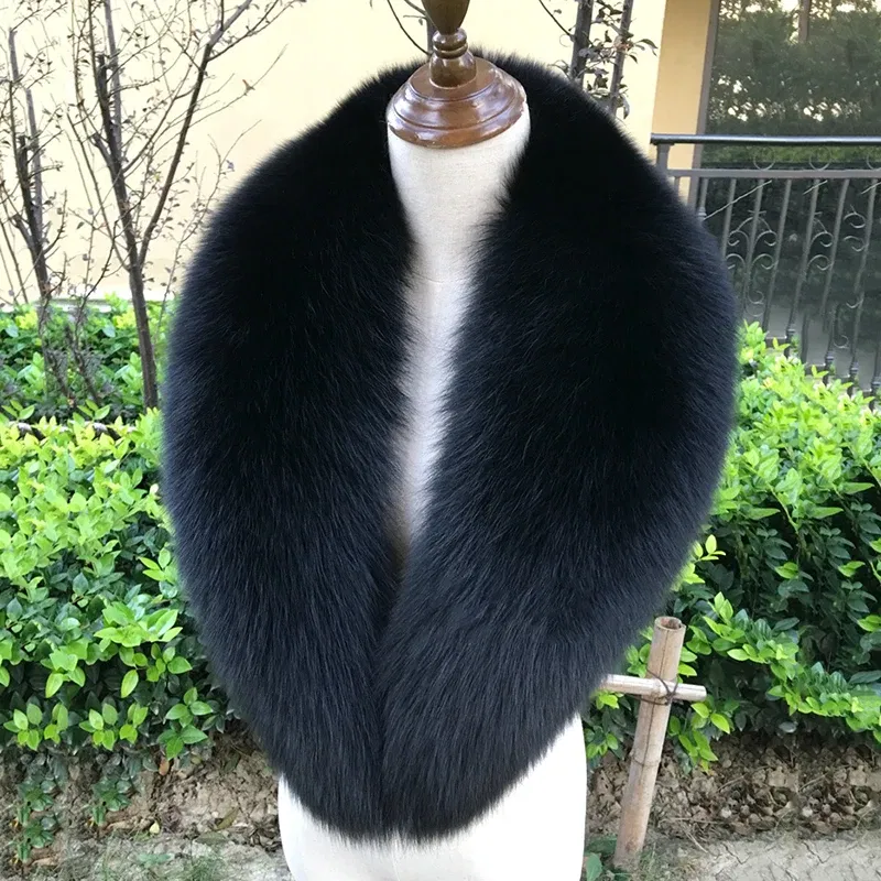 Color: Beige, Size: XL - 100% Natural Real Fox Fur Collar For Women Men Coat Jacket Fur Scarf Winter Extra Large Size Neck Warmer Fur Scarf Shawls Wraps