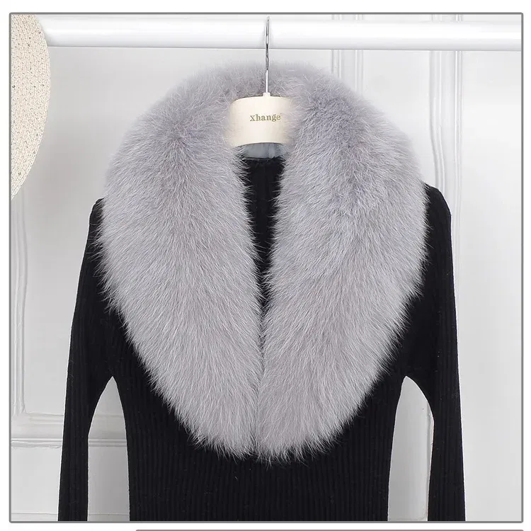 Color: Milky White, Size: XXL - 100% Natural Real Fox Fur Collar For Women Men Coat Jacket Fur Scarf Winter Extra Large Size Neck Warmer Fur Scarf Shawls Wraps