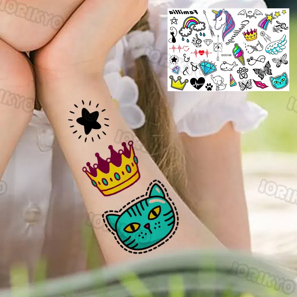 Color: Yellow - Funny Whale Tree Temporary Tattoo For Child Boy Face Neck Girls Son Daughter Fake Moon Tattoos Sticker Cartoon Transfer Tatoos