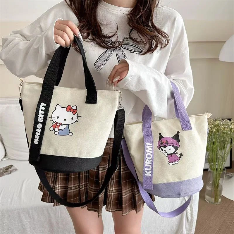 Color: Brown - Sanrio Hello Kitty Kuromi Canvas Shoulder Bag Kawaii Anime Print Lightweight Crossbody Purse for Girl