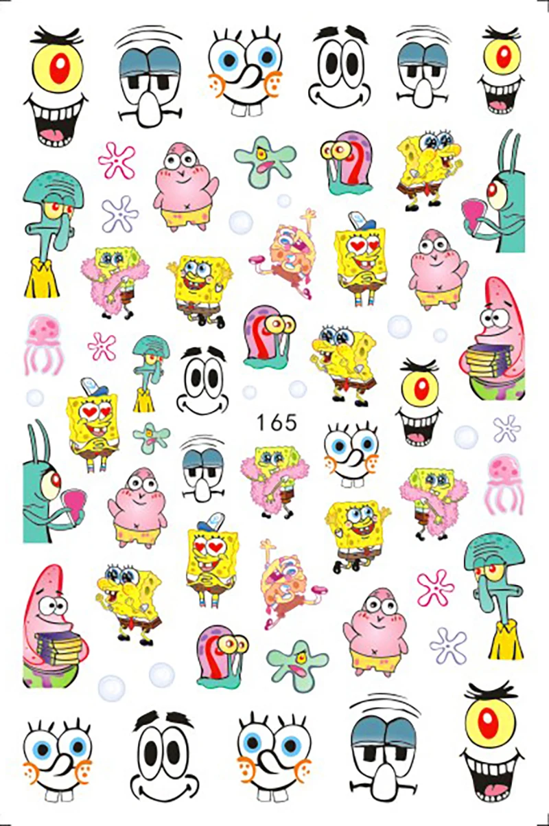 Color: Red Bronze - 1PCS Miniso Spongebob Cartoon Nail Stickers Nail Art Decoration Cute Hello Kitty Stitch Nail Art Stickers Nail Art Supplies