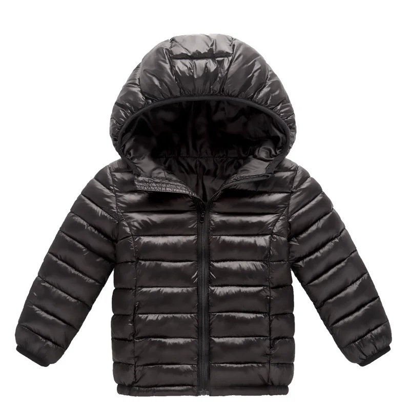 Color: black, Kid Size: 3T - Boys Girls Autumn Down Coats Kids Winter Windproof Jackets Children Solid Color Hooded Outerwear Teenager Fashion Warm Clothing