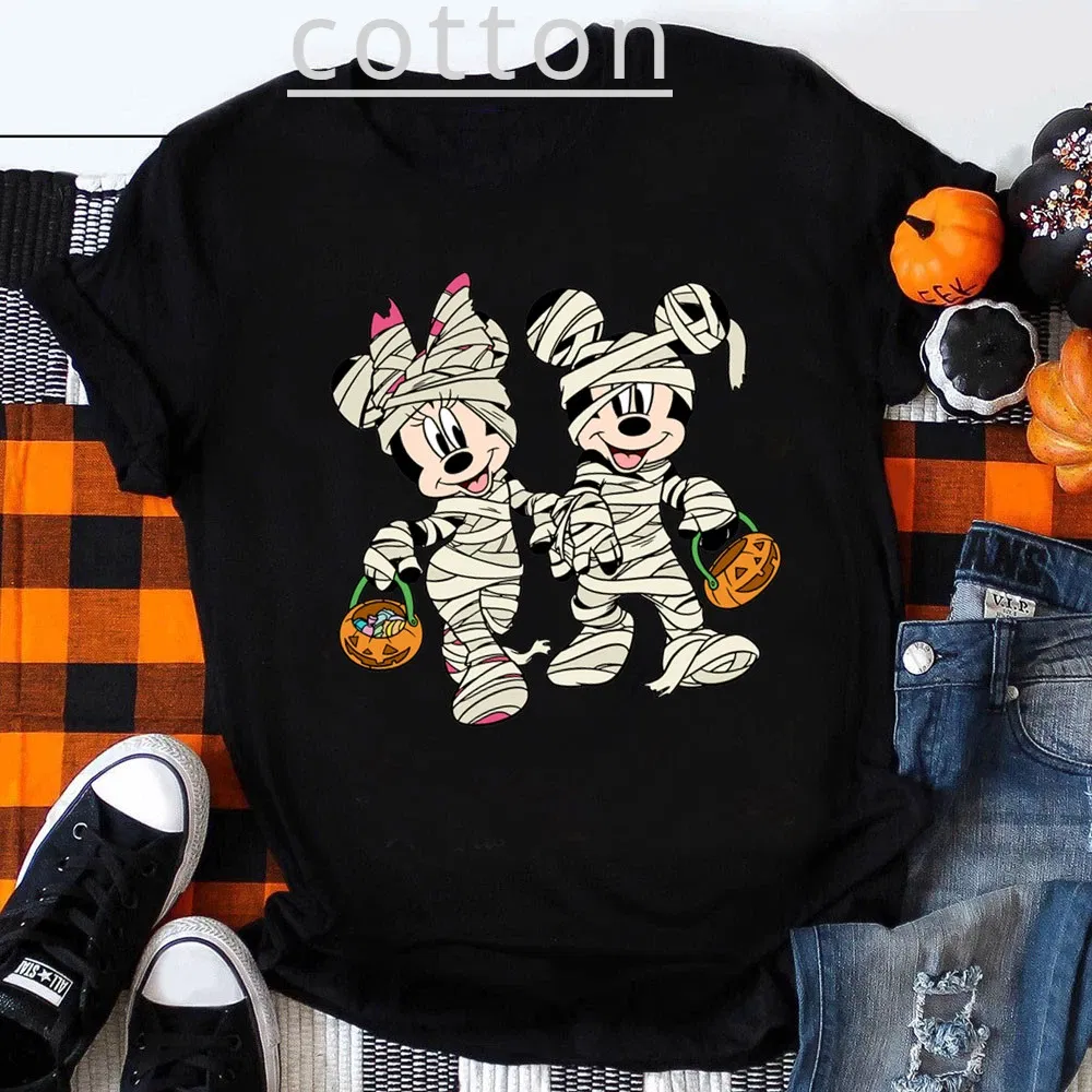Color: Khaki, Kid Size: 6 - Funny Mickey Minnie Mummy Print Disney Children Cotton T Shirts Trick Treat Fashion Halloween Cute Kid Clothes Girls Streetwear