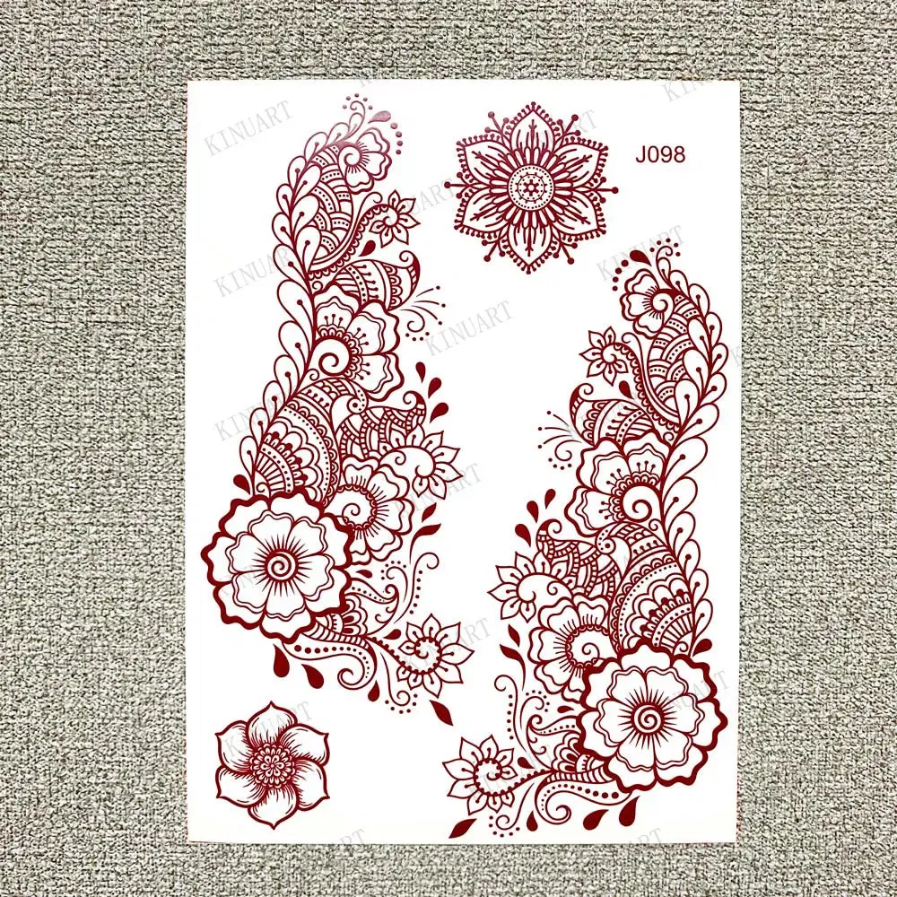 Color: wine red, Ships From: CHINA - Waterproof Temporary Tattoos for Women Henna Tattoo Stickers Mehndi Design Fake Tattoo for Hand Leg Sleeve Body Art Hena Tatoo