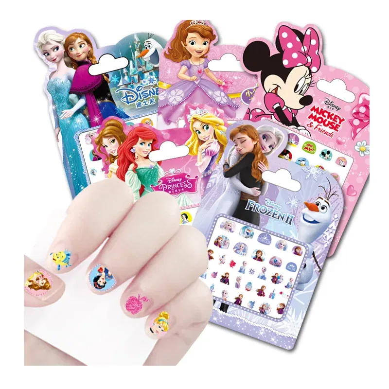Color: Beige - Random 1Pcs Disney Cartoon Frozen Princess Pooh Bear Snow White Makeup Nail Stickers Minnie Mickey Mermaid Stitch Stickers Toy