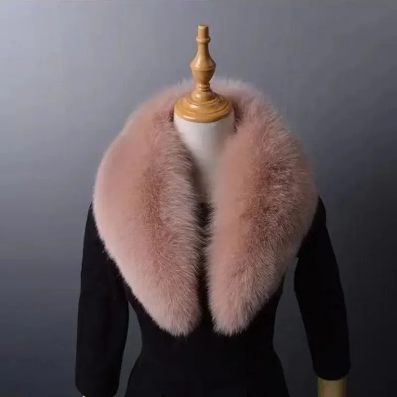 Color: Khaki, Size: S - Winter Real Fox Fur Collar Woman Furry Natural Raccoon Fur Scarf Shawls Luxury Neck Warmer Wraps For Coat Fur Scarves Large Size