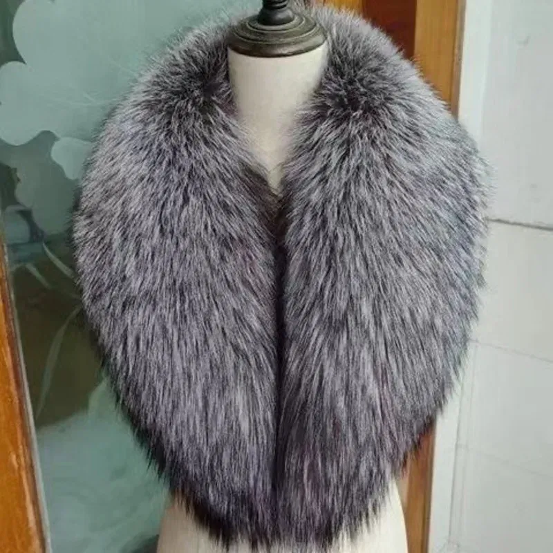 Color: Khaki, Size: S - Winter Real Fox Fur Collar Woman Furry Natural Raccoon Fur Scarf Shawls Luxury Neck Warmer Wraps For Coat Fur Scarves Large Size