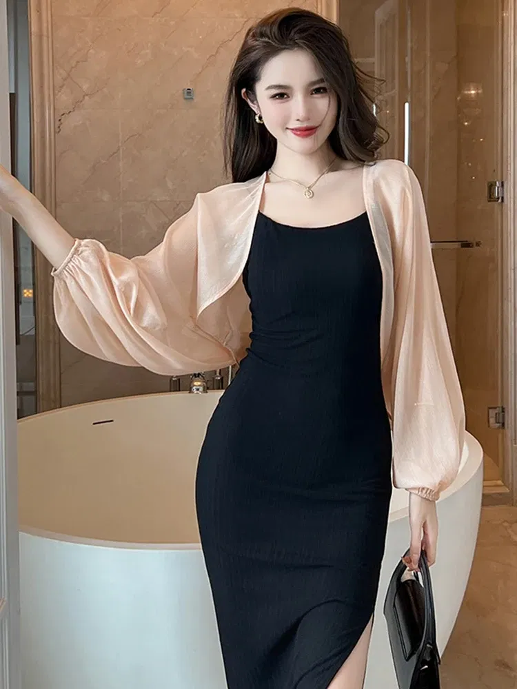 Color: Pink, Size: S, Ships From: CN - 2023 Elegant Chic Sunscreen Tops Women's Summer Thin Cardigan Coat Light Thin Long Sleeve Back Slit Outwear Sheer Loose Jackets