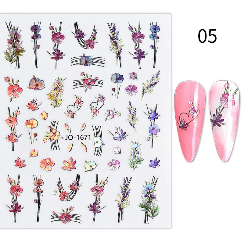 Color: Cream - 3D Blue Butterfly Adhesive Stickers Nail Art Decoration Laser Flowers Leaves Nail Sticker Nail Art Supplies Nail Parts
