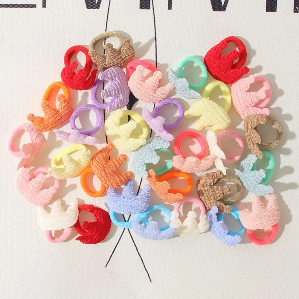 Color: Dark Brown - 10/30Pcs Children Hairbands No Harm Hair Cartoon Towel Rope Ponytail Holder Kids Mini Rubber Band Headwear Girls Halloween Gift