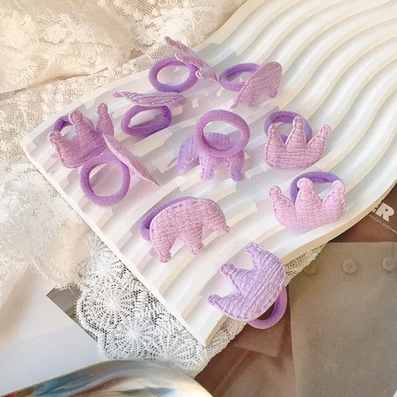 Color: Dark Brown - 10/30Pcs Children Hairbands No Harm Hair Cartoon Towel Rope Ponytail Holder Kids Mini Rubber Band Headwear Girls Halloween Gift