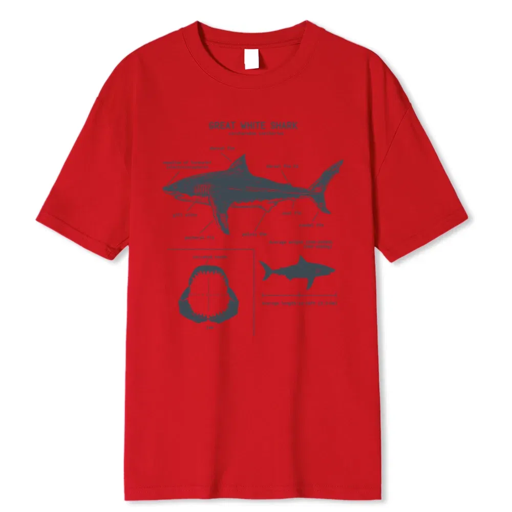 Color: Brown, Size: XL - Great White Shark Anatomy T-Shirt New Summer Men Street Short Sleeve Hip Hop Punk Style Boy Casual Tops Fashion White Tees