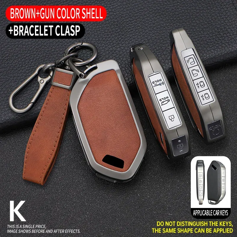 Color Name: Gold - 5/6/7/8/9 Buttons Leather Zinc Alloy Car Key Case Cover Protective Shell Fob for Kia Ka4 Car Keychain Interior Accessories