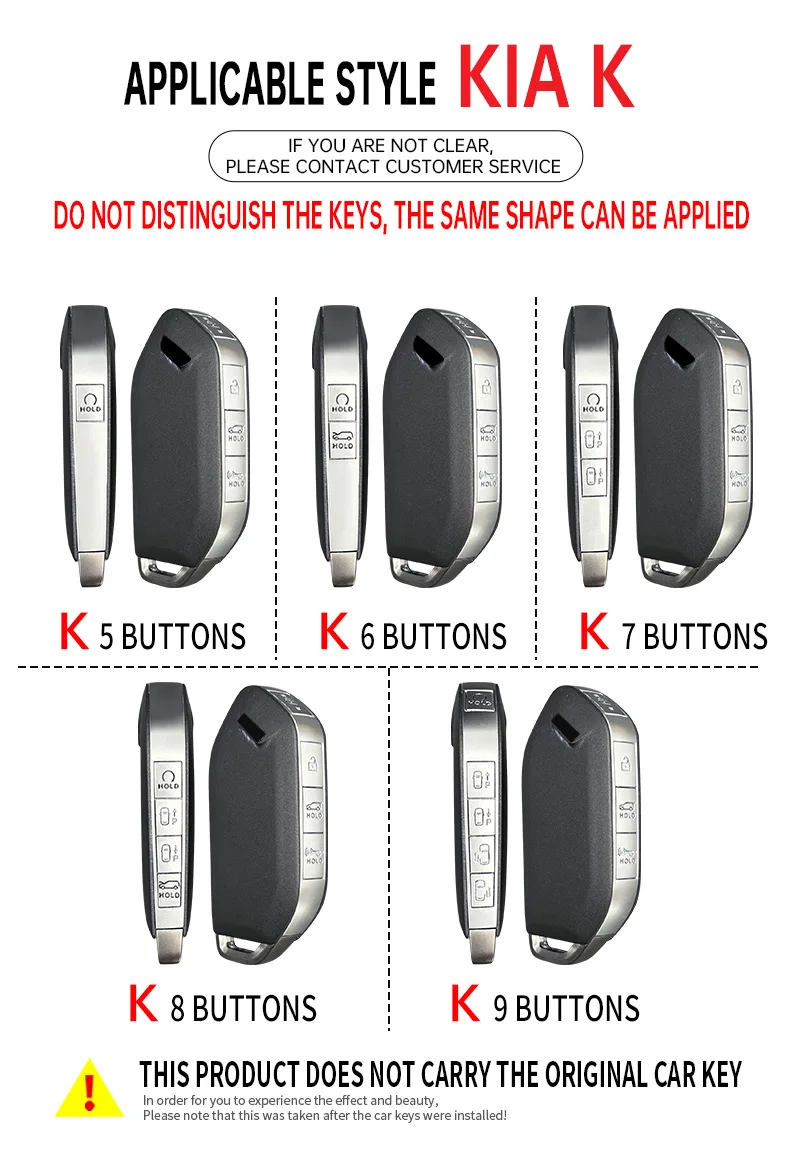 Color Name: Gold - 5/6/7/8/9 Buttons Leather Zinc Alloy Car Key Case Cover Protective Shell Fob for Kia Ka4 Car Keychain Interior Accessories