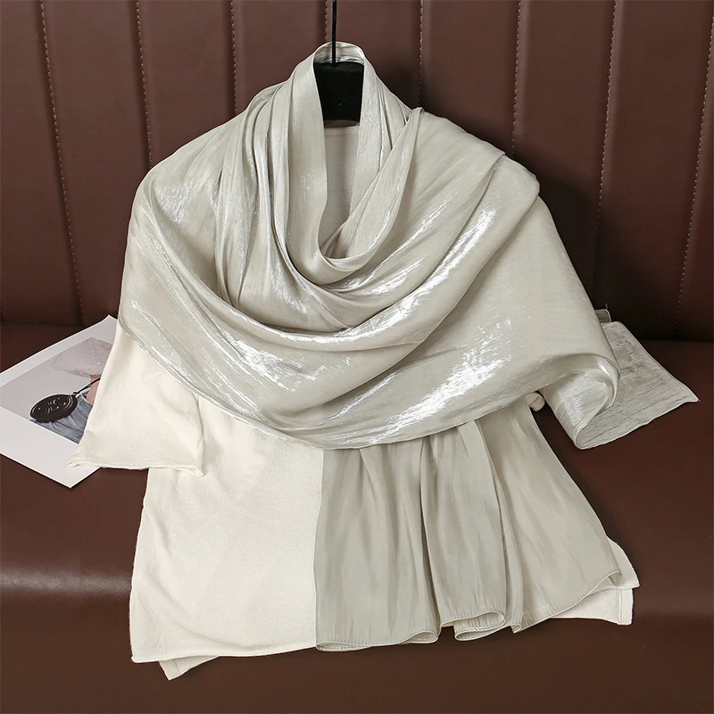 Color: Light Coffee - Solid Luxury Fashion Women Hijab Scarf Long Silk Soft Slippy Comfortable Scarves Shawl Muslim Neckerchief Outdoors Bandanna