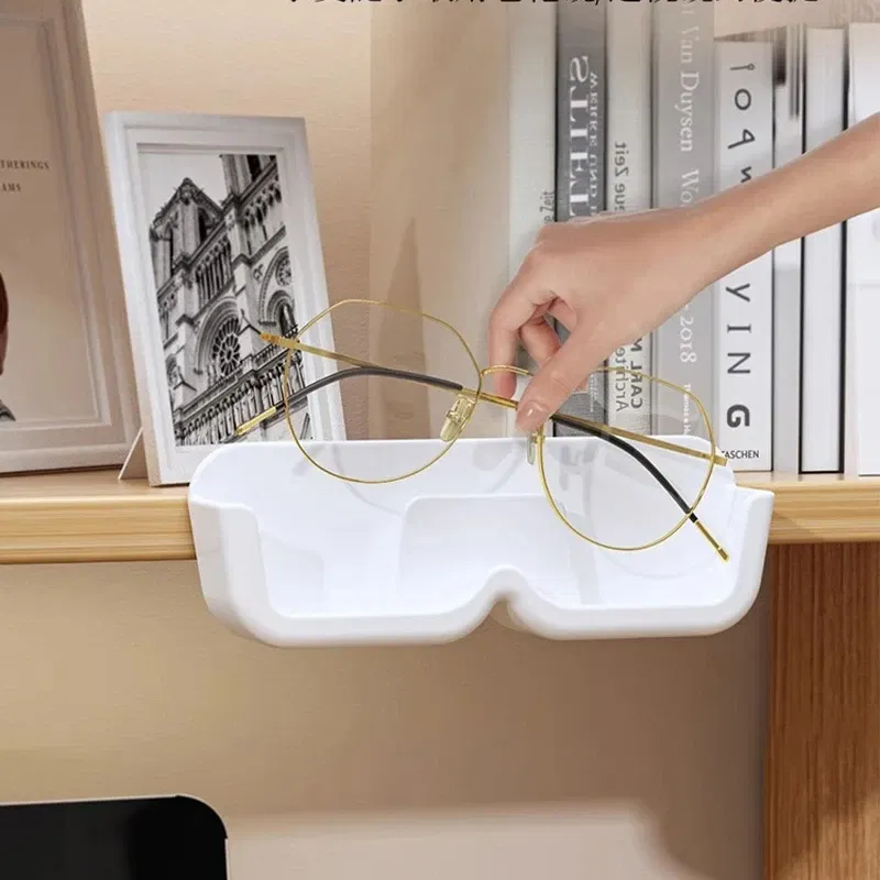 Color: Red - Glasses Display Cabinet Sunglasses Storage Box Wall Mounted Perforated Free Sunglasses Storage Glasses Rack Home Tidying
