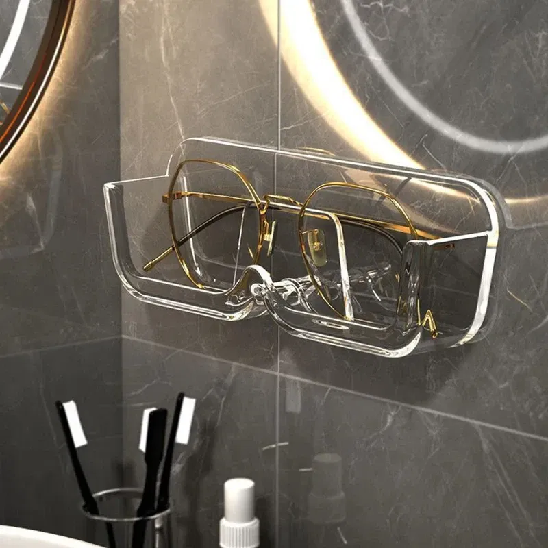 Color: Red - Glasses Display Cabinet Sunglasses Storage Box Wall Mounted Perforated Free Sunglasses Storage Glasses Rack Home Tidying