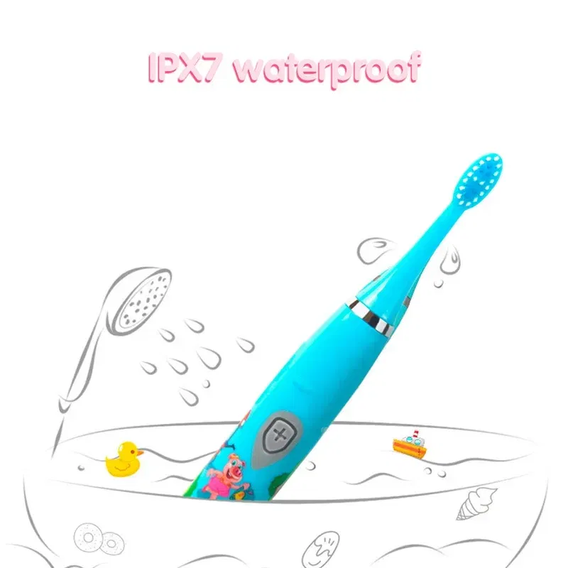 Color: Light Yellow - Sonic Children Electric Toothbrush Colorful Cartoon Cute Pattern Ultrasonic Rechargeable Soft Hair Smart Brush Oral Cleaning