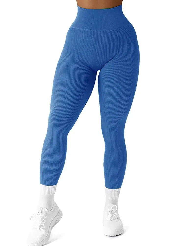 Color: SKY BLUE, Size: M - Autumn Sexy Gym Leggings Women High Waist Skinny Stretch Fitness Leggings Exercise Activewear Running Outdoors Fashion Thread
