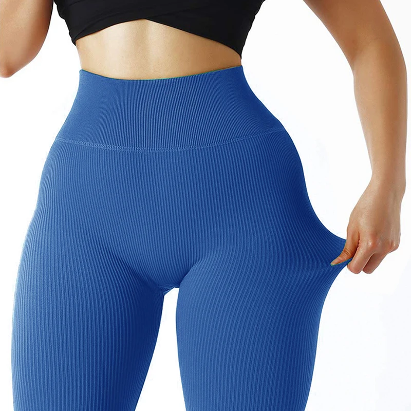 Color: SKY BLUE, Size: M - Autumn Sexy Gym Leggings Women High Waist Skinny Stretch Fitness Leggings Exercise Activewear Running Outdoors Fashion Thread