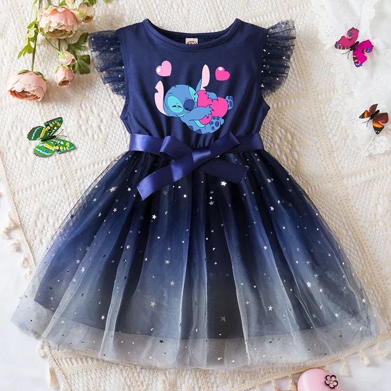Color: Red, Kid Size: 9 - Lilo Stitch Girls Sequin Tutu Dress with Bow Flutter Sleeves Summer Princess Party Outfit for Toddler Kids 2-6 Years