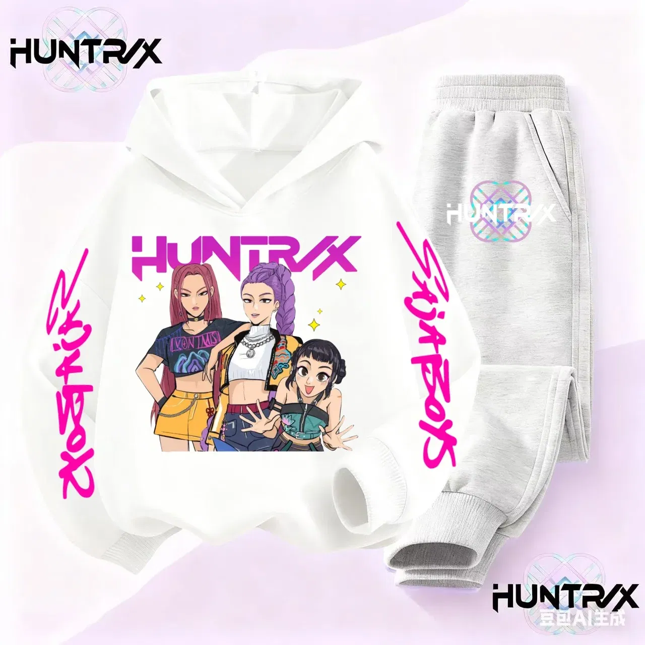Color: Pink, Kid Size: 4T - 3-14Y Kpop Demon Hunters Hoodie Set Boys Girls Kids Autumn Sportswear Daily Clothes 2025