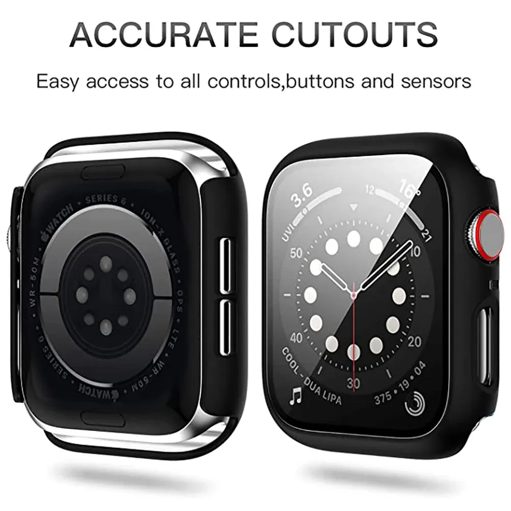 Dial Diameter: 1.9 Inches & Under, Color: Black - Tempered Glass+cover For Apple Watch 9 8 41mm 45mm 42mm 38mm PC Bumper Screen Protector Case IWatch Series 7 6 5 4 Se 44mm 40mm
