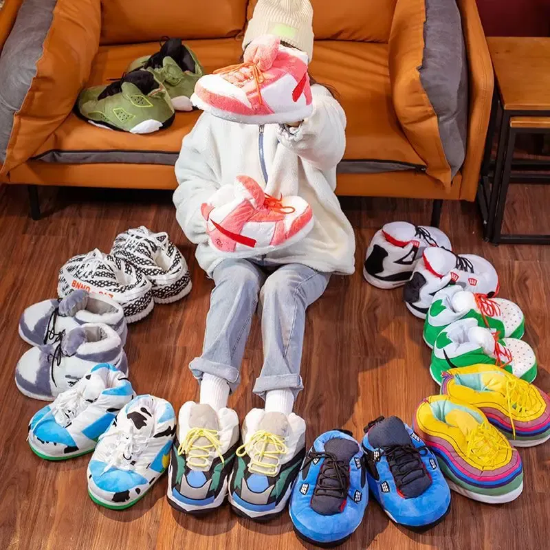 Color: Deep Green, Shoe Size: 19.5 - Unisex Winter Warm Home Slippers Women/Men Slides Striped House Sliders Lady Shoes Female One Size 36-44 Ladies Slipper